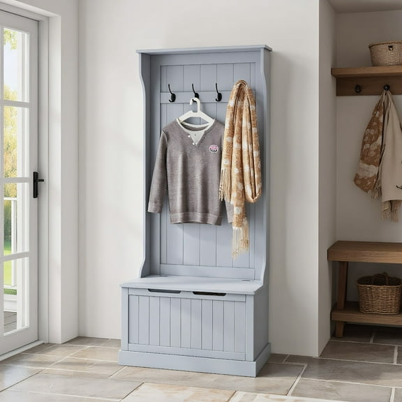 Spaco Entryway Hall Tree with Coat Rack and Sitting Bench, Mudroom Bench with Storage and Hooks for Indoor as Living Room, Entryway, Gray