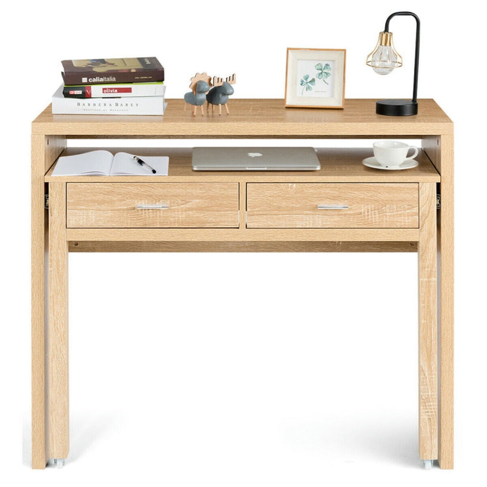 Spaco Extendable Computer Desk with Pull Out Secondary Desk-Natural, Office Desk, Gaming Computer Desks for Study,Working,Writing Spaco Extendable Computer Desk with Pull Out Secondary Desk-Natural, Office Desk, Gaming Computer Desks for Study,Working,Writing