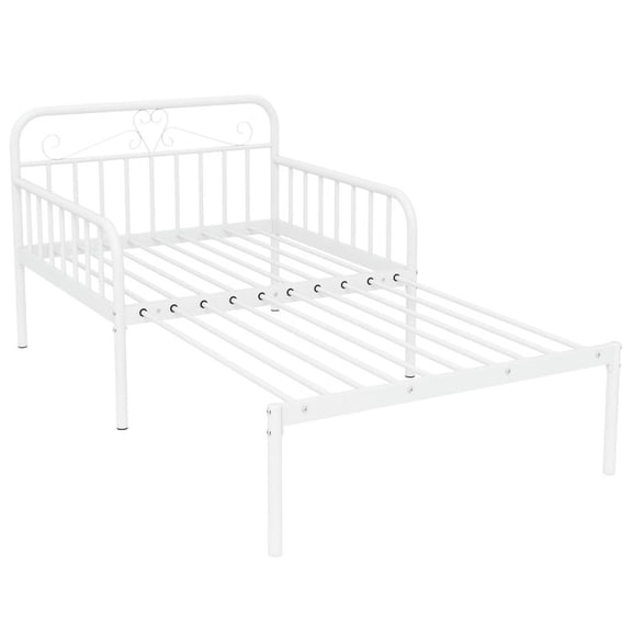 Spaco Extendable Metal Daybed to Twin Size Bed with Guardrails and Armrests, Trundle Bed Frame for Indoor as Bedroom, White