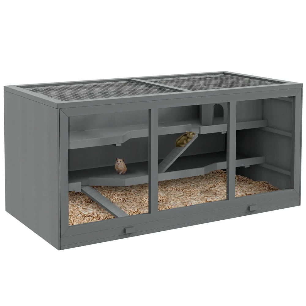 Spaco Extra Large Wooden Hamster Cage with Opening Roof, Hut, Ramps, Hamster Habitat, Gray