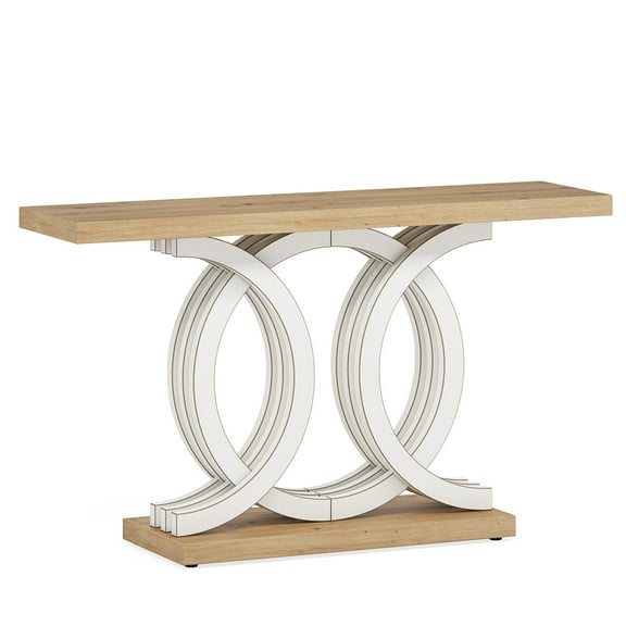 Spaco Farmhouse Console Table with 1.96-Inch Thick Tabletop, 55" Hallway Sofa Table With Geometric Base, White