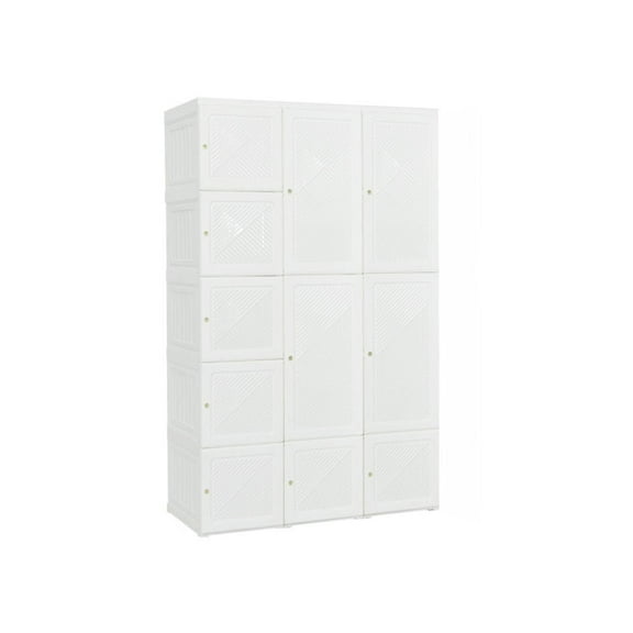 Spaco Foldable Armoire Wardrobe Closet with 10 Cubes, Closet Storage for Indoor as Bedroom, White