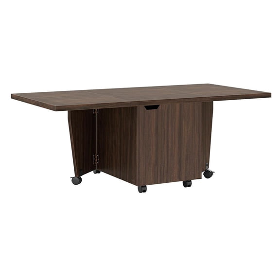Spaco Foldable Coffee Table, Built-in Storage Cabinet, Extendable Tabletop, Lockable Mobility Wheels, Walnut