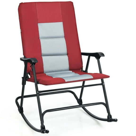 Spaco Foldable Rocking Padded Portable Camping Chair with Backrest and Armrest, Outdoor Glider Rocking Chair Cushion Lawn for Porch,Backyard,Indoor and Garden, Red