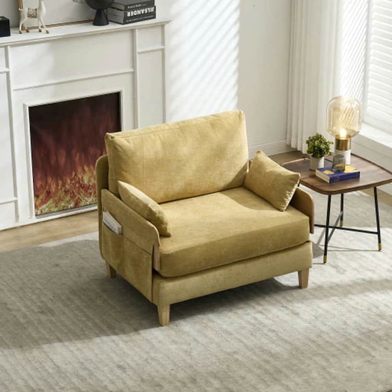 Yardi Yarda Foldable Sofa Bed, 3-in-1 Convertible Sleeper, Mid-Century Modern Decor Recliner with Three Pillows for Indoor, Yellow