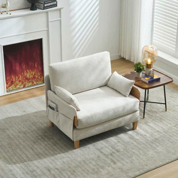 Spaco Foldable Sofa Bed, 3-in-1 Convertible Sleeper, Mid-Century Modern Decor Recliner with Three Pillows for Indoor as Living Room, Bedroom, Beige
