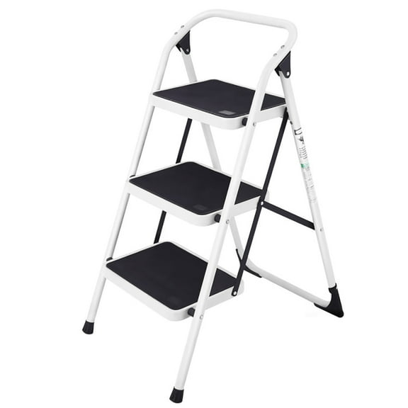 Spaco Folding 3-Step Ladder with Handgrip and Anti-Slip Platform, Portable Steel Step Stool, Sturdy Steel Ladder
