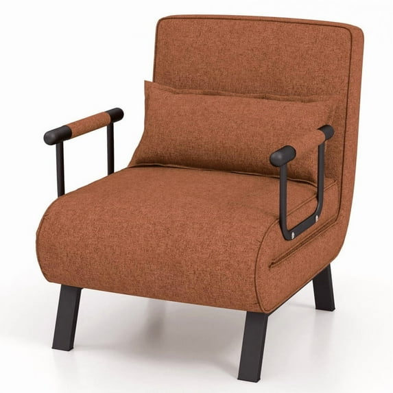 Spaco Folding 6 Position Convertible Sleeper Bed Armchair Lounge Couch with Pillow-Brown, Modern Mid-Century Upholstered Living Room Chair