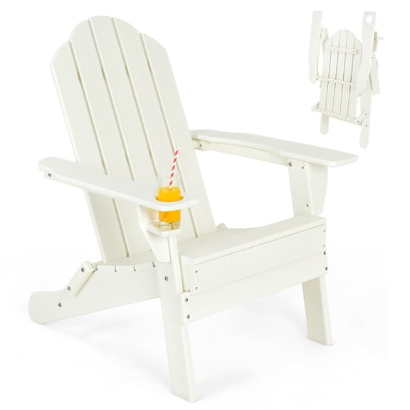 Spaco Folding Adirondack Chairs, Foldable Weather Resistant Patio Chair with Built-in Cup Holder-White, Patio Chairs, Lawn Chairs, Outdoor Chairs, Weather Resistant for Deck, Backyard, Garden