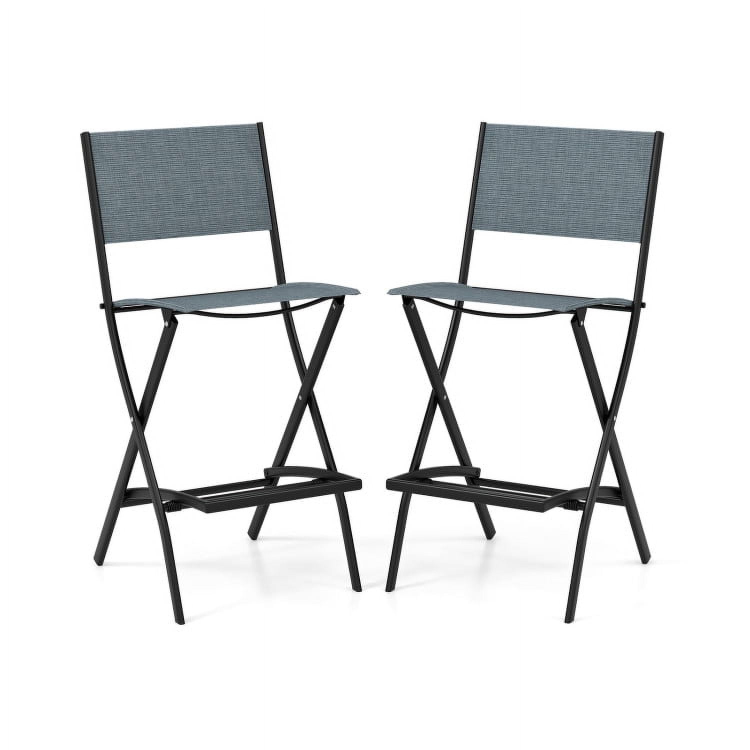 Spaco Folding Bar Stools Set of 2 Backrest Humanized Footrest-Blue, Outdoor Stackable Dining Chairs for All Weather, Breathable Garden Outdoor Furniture for Backyard Deck