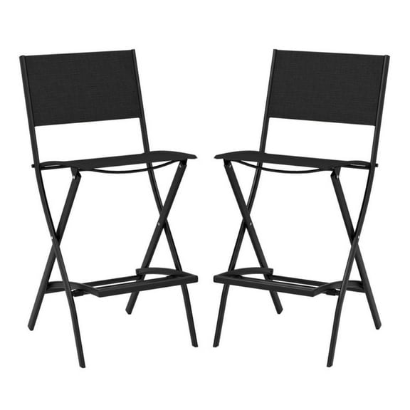 Spaco Folding Bar Stools Set of 2 Backrest Humanized Footrest, Patio Chair for Outdoor as Garden, Yard, Black