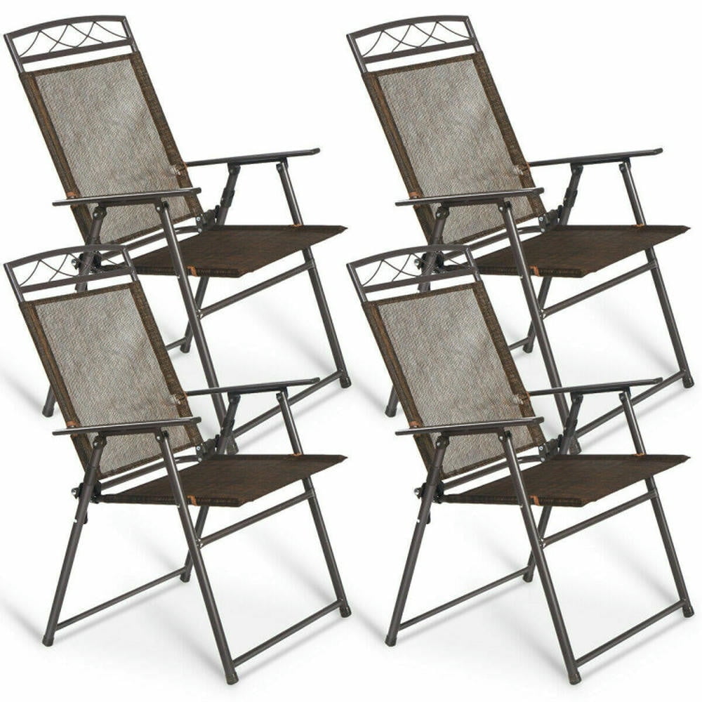 Spaco Folding Chairs Patio Chairs Lawn Chair,Set of 4 Patio Folding Sling Chairs Steel Camping Deck