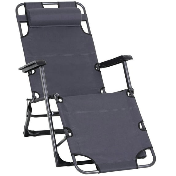 Spaco Folding Chaise Lounge Chair for Outside, 2-in-1 Tanning Chair with Pillow & Pocket, Adjustable Pool Chair for Outdoor, Gray