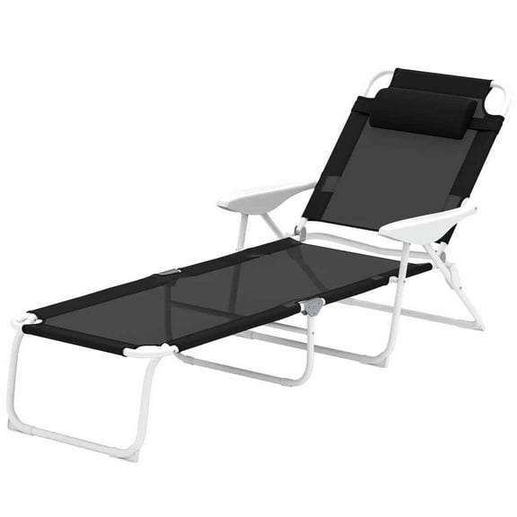 Spaco Folding Chaise Lounge, Outdoor Recliner with 4 Positions, Comfortable Armrests, Removable Pillow, Perfect for Sunbathing and Relaxation, Black