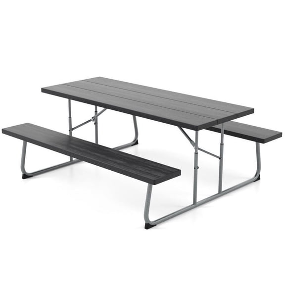 Spaco Folding Picnic Table Set with Metal Frame and All-Weather HDPE Tabletop Umbrella Hole-Black, Outdoor Stackable Dining Chairs for All Weather, Breathable Garden Outdoor Furniture