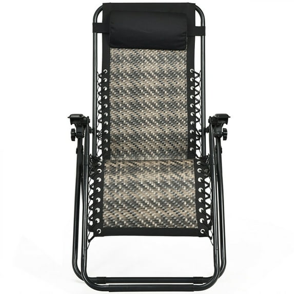 Spaco Folding Rattan Zero Gravity Lounge Chair with Removable Head Pillow-Gray, Zero Gravity Recliner Portable Outdoor Reclining Chair for Patio Beach Deck Garden Pool Black