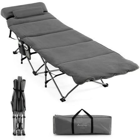 Spaco Folding Retractable Travel Camping Cot with Mattress and Carry Bag-Gray, Compact Camping Cot Backpacking Ultralight Folding Lightweight Cot Easy Set Up Heavy Duty