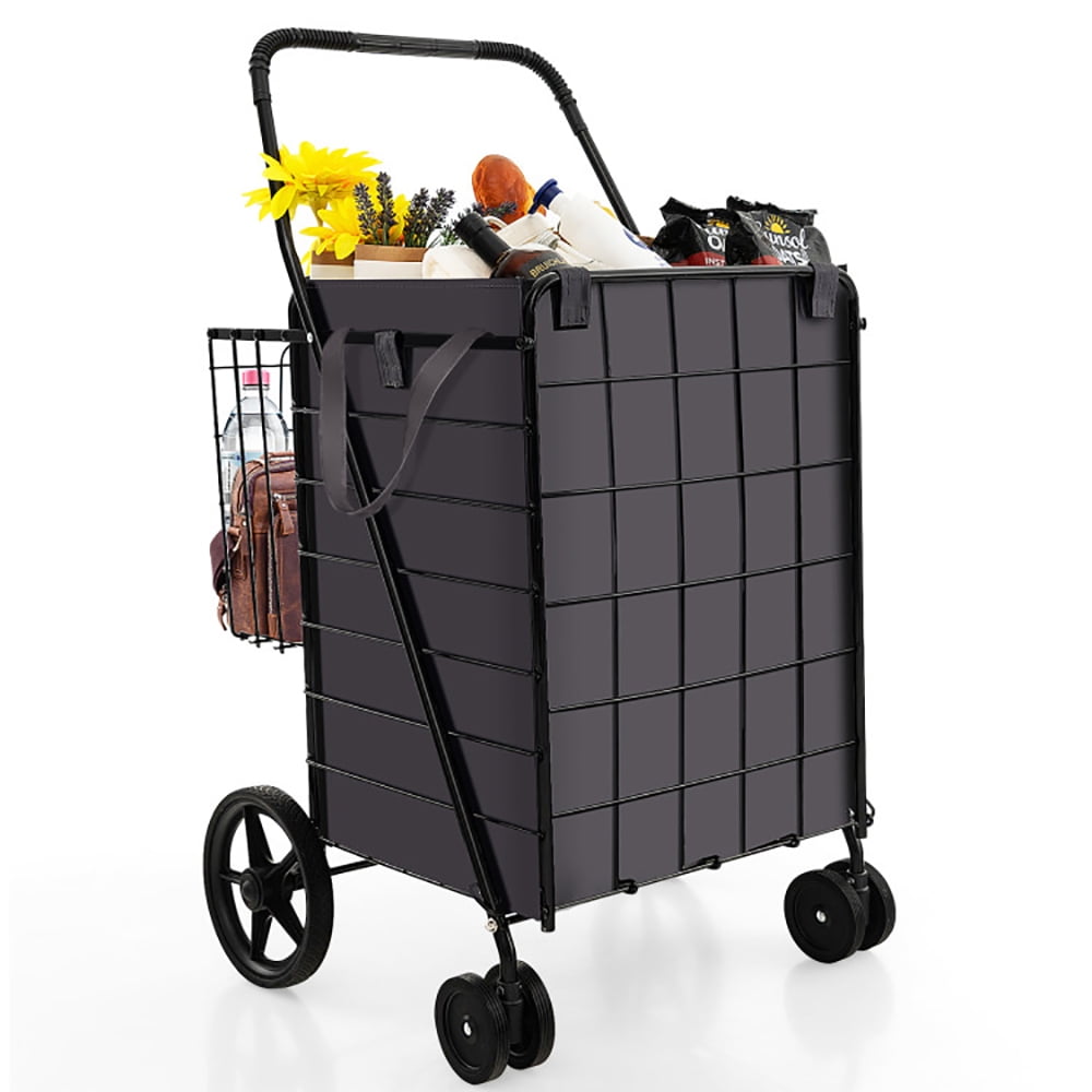 Spaco Folding Rolling Shopping Cart with Waterproof Liner and Basket-Black, Heavy Duty Collapsible Utility Cart with Wheels for Storage, Laundry, Luggage Spaco Folding Rolling Shopping Cart with Waterproof Liner and Basket-Black, Heavy Duty Collapsible Utility Cart with Wheels for Storage, Laundry, Luggage