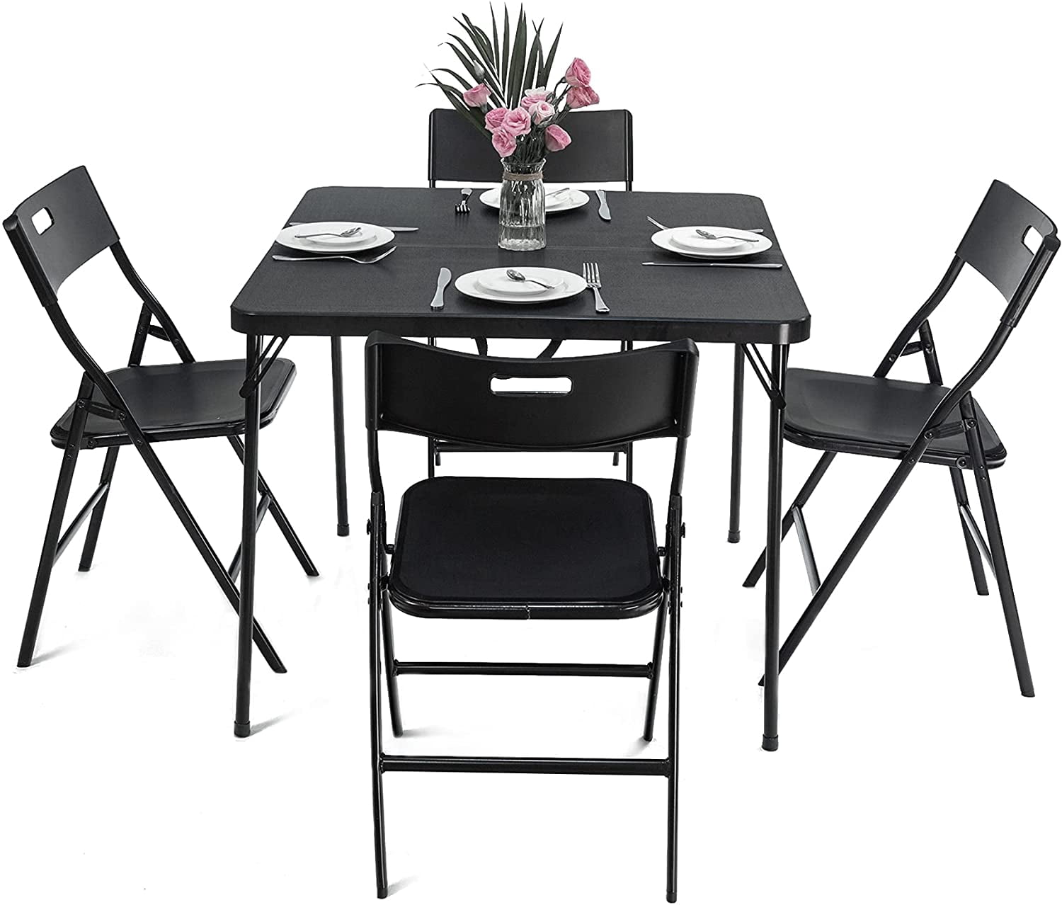 Spaco Folding Table Set,Folding Dining Table and Chairs Set for 4 ...