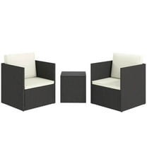 Spaco Folding Wicker Bistro Set, 3 Piece Patio Furniture Set with Cushions and Glass Coffee Table for Outdoor as Garden, Backyard, Patio, Brown