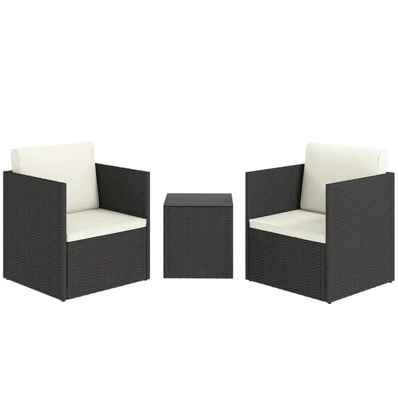 Spaco Folding Wicker Bistro Set, 3 Piece Patio Furniture Set with Cushions and Glass Coffee Table for Outdoor as Garden, Backyard, Patio, Brown