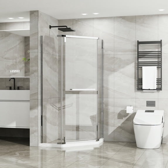 Spaco Frameless Shower Door 36 in. D x 36 in. W x 72 in. H Corner Shower Enclosure with Clear SGCC Tempered Glass Pivot Shower Door for Bathroom, Clear