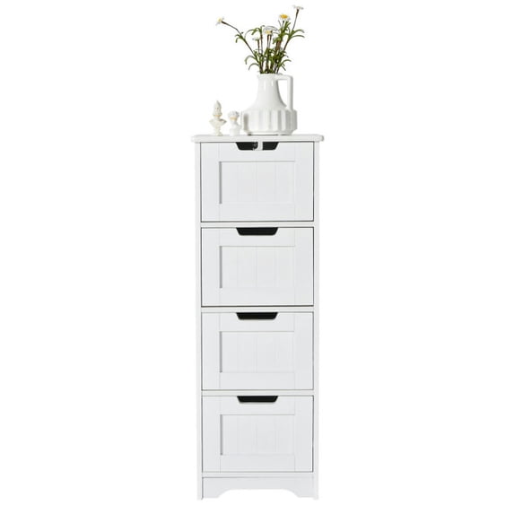 Spaco Free-Standing Side Storage Organizer with 4 Drawers-White, Bathroom Storage Cabinet for Entryway Storage, Home Office Furniture