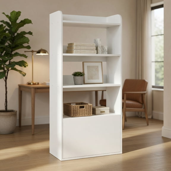 Spaco Freestanding 3-Tier Open Bookshelf - Scratch-Resistant Drawer Storage, Household Use, White