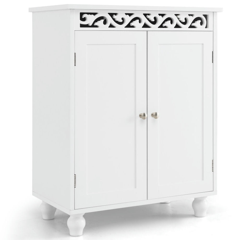 Spaco Freestanding Bathroom Cabinet Floor Storage Organizer with Adjustable Shelf and Solid Wood Legs-White, Bathroom Storage Cabinet for Entryway Storage, Home Office Furniture