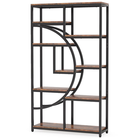 Spaco Freestanding Bookshelf, 68.9" Etagere Bookcase with 9 Open Shelves, Etagere Style Bookcase, Rustic Brown & Black