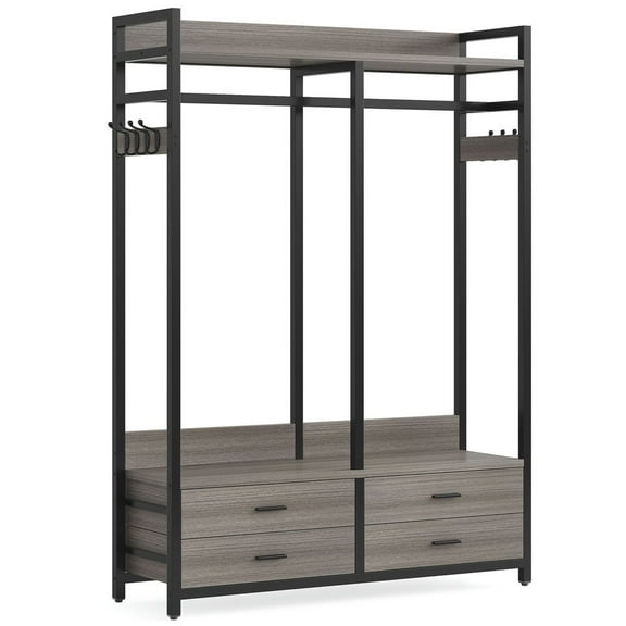 Spaco Freestanding Closet Organizer, Garment Rack with Drawers & Shelves, Coat Cloth Rack for Indoor as Home, Living Room, Gray