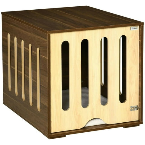 Spaco Furniture Style Dog Crate End Table with Removable Door Panel, Dog Crate Bed with Foam Cushion, Safety Lock, for Small & Medium Dogs, Brown