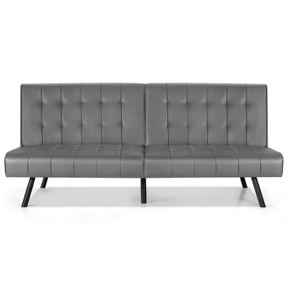 Spaco Futon Sofa Bed PU Leather Convertible Folding Couch Sleeper Lounge-Gray, Space-saving Sofa Bed, Adjustable Backrest, Smooth PU, High-density Sponge, 70"L x 33.5"W x 32.5"H
