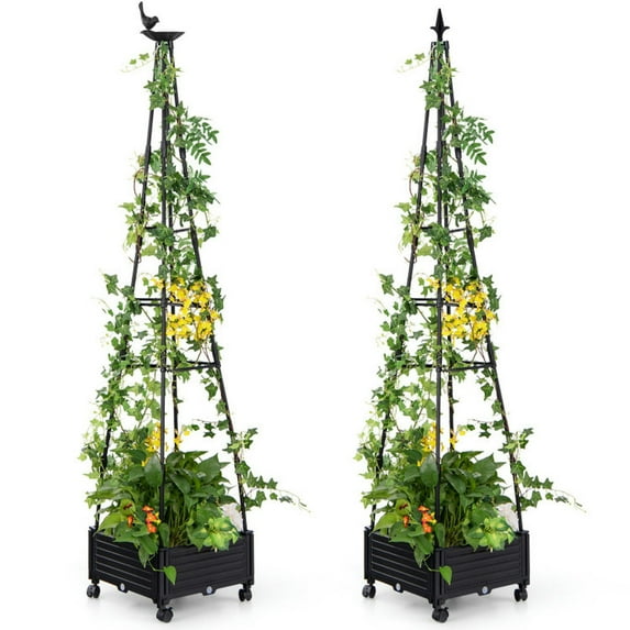Spaco Garden Obelisk Trellis with Self-Drainage System for Climbing Plants-Black, Vegetables Tomato and Herbs for Patio Balcony Deck to Planting Flowers