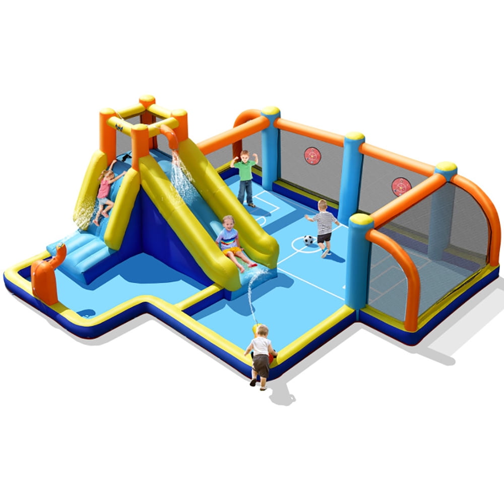 Spaco Giant Soccer Themed Inflatable Water Slide Bouncer with Splash Pool without Blower, Jumping Family Backyard Bouncy, Durable Sewn with Extra Thick Material, Idea for Kids