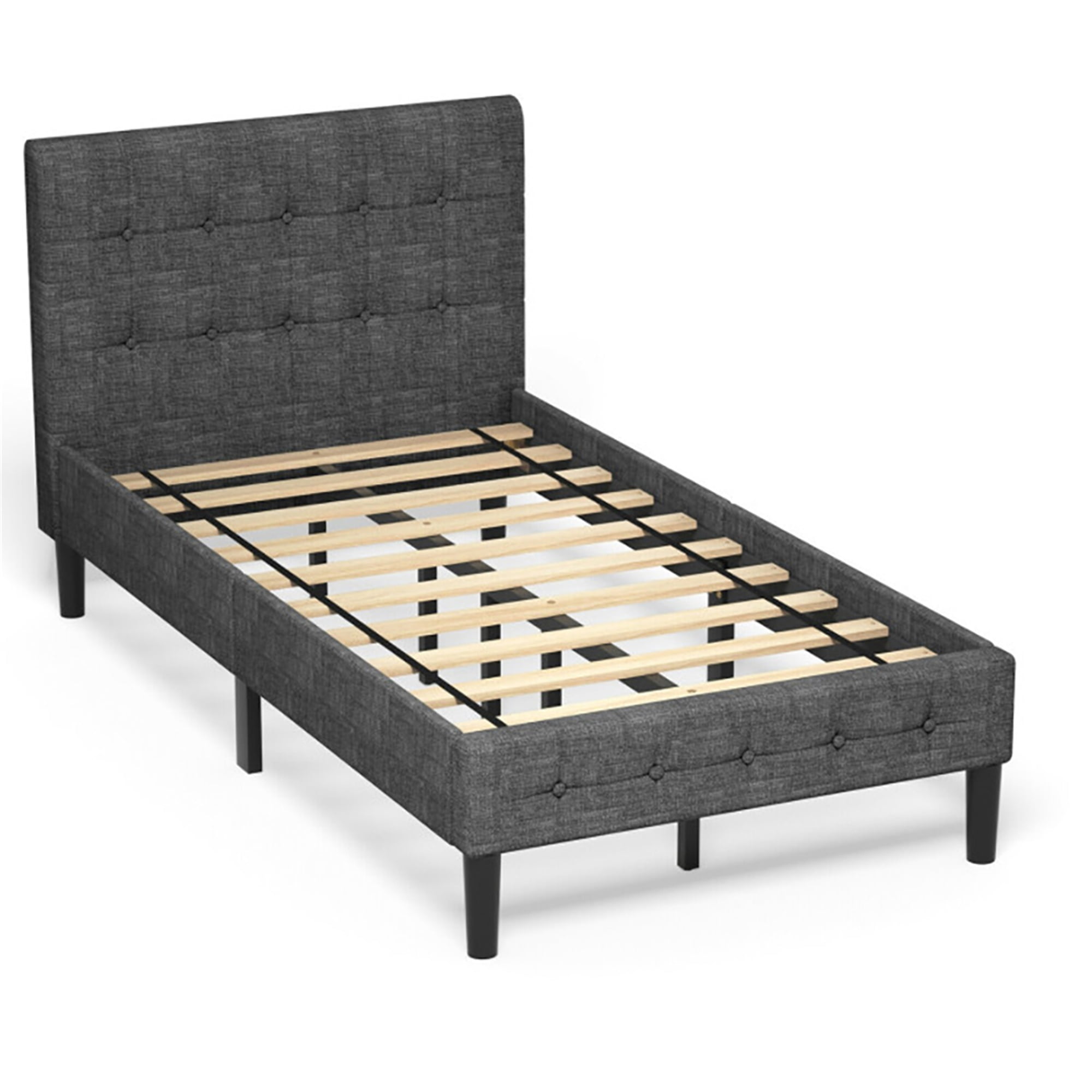 Spaco Gray Twin Size Bed Frame with Headboard, Strong Wood Slat Support, No Box Spring Needed,Mattess Foundation,Strong Steel Slat Support, Noise Free