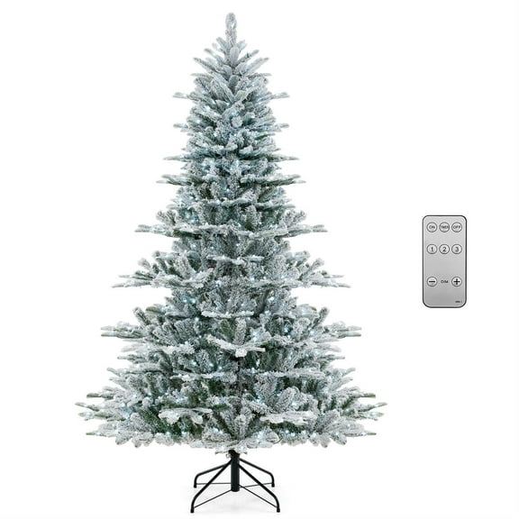 Spaco Green & White Snow Flocked Tree - 7 Feet, 1119 Tips, Cool White LEDs, 6H Timer Function