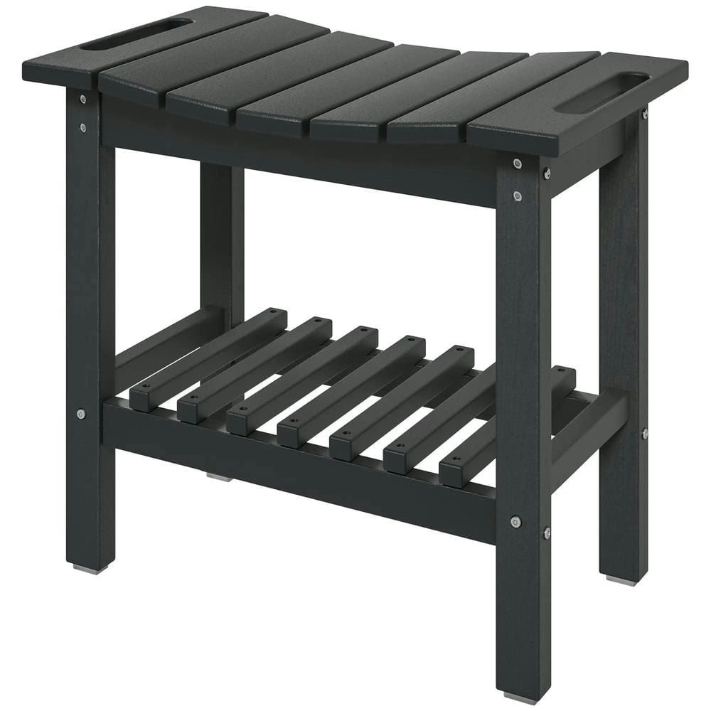 Spaco HDPE Shower Bench, Waterproof Shower Stool with Handle, Storage Shelf, Non-Slip Pads for Indoor and Outdoor, Black