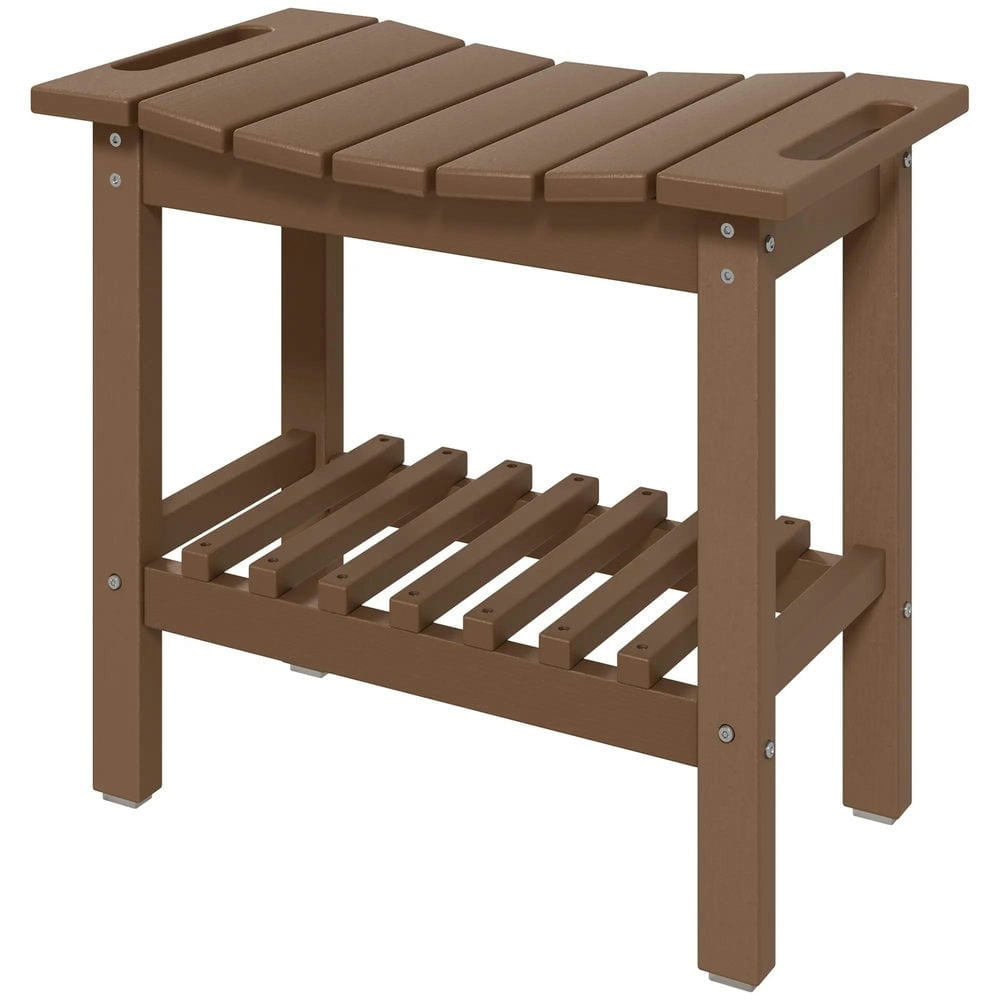Spaco HDPE Shower Bench, Waterproof Shower Stool with Handle, Storage Shelf, Non-Slip Pads for Indoor and Outdoor, Brown