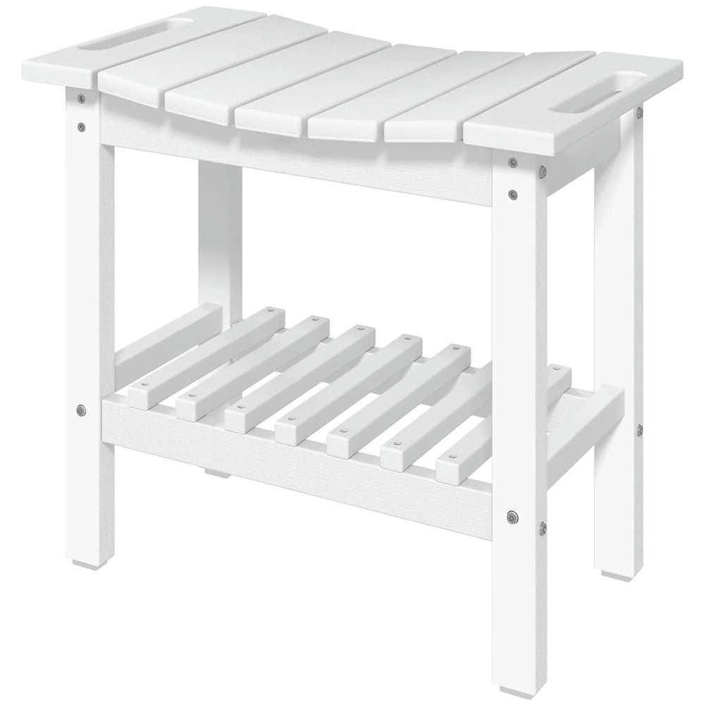 Spaco HDPE Shower Bench, Waterproof Shower Stool with Handle, Storage Shelf, Non-Slip Pads for Indoor and Outdoor, White