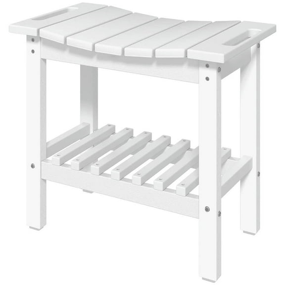 Spaco HDPE Shower Bench, Waterproof Shower Stool with Handle, Storage Shelf, Non-Slip Pads for Indoor and Outdoor, White