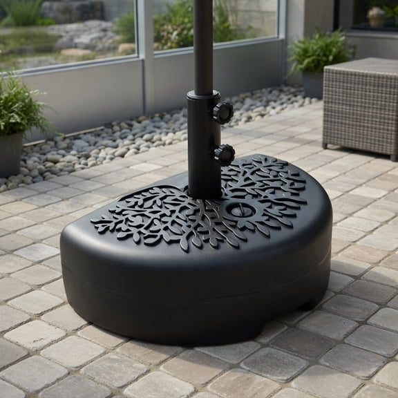 Spaco Half Round Patio Umbrella Base, 55LB Fillable HDPE Metal Pole Stand, Compact Stable Support for Deck Poolside, Black