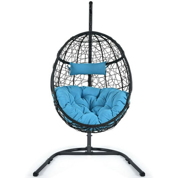 Spaco Hanging Cushioned Hammock Chair with Stand -Blue, Chair for Patio, Backyard, Poolside, Living Room, Black