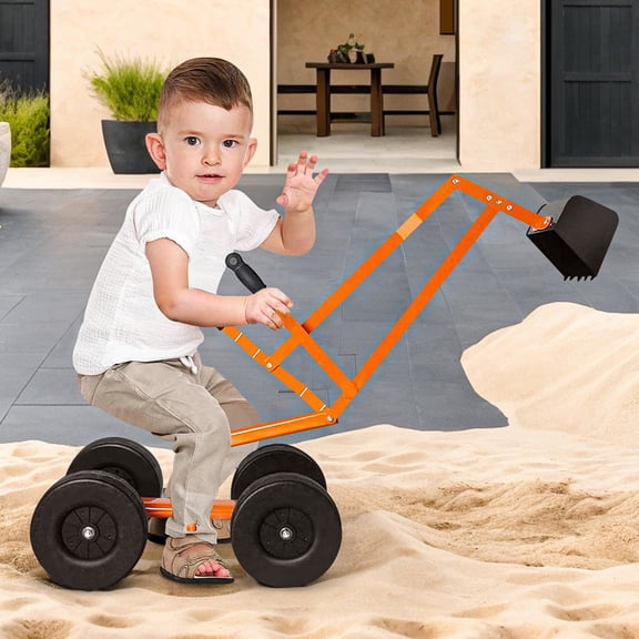 Spaco Heavy Duty Kid Ride-on Sand Digger Digging Excavator,Sand Digger Excavator Crane for Children 3 Years Old and Up, 8 inch Wheels, Orange