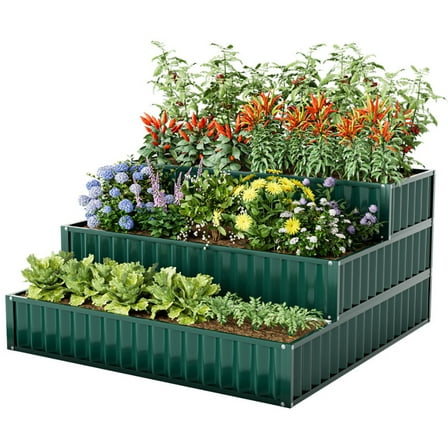 Spaco Heavy-Duty Metal 3-Tier Raised Garden Bed, Planter Box for Outdoor, Green