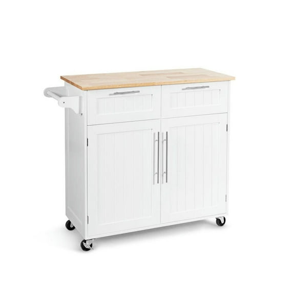 Spaco Heavy Duty Rolling Kitchen Cart with Tower Holder and Drawer-White, Kitchen Island, Kitchen Island with Storage for Kitchen,Dinning Room