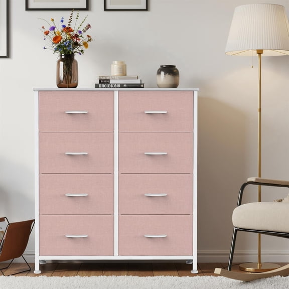 Spaco High Dresser Fabric Storage Unit with Durable Wood Top, Easy-Glide Drawers, Lightweight Build for Kids Room Closet Entryway Nursery Room, Pink