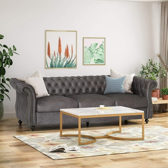 Spaco High-Quality Microfiber Sofa, Slate Color, Neutral Tone, 2-Pack, 84.5"L x 34.5"W