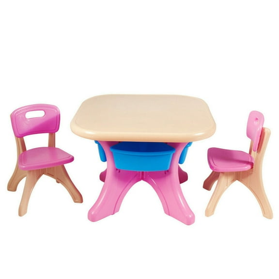 Spaco In/Outdoor 3-Piece Plastic Children Play Table & Chair Set, Toddler Table and Chair Set for Arts & Crafts, Snack Time, Homeschooling, Homework