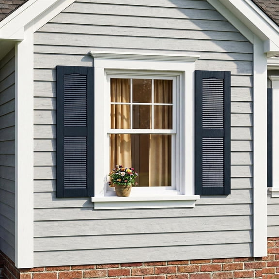 Spaco Indoor/Outdoor Exterior Louvered Shutters, Weather-Resistant Polypropylene, Easy DIY Installation & Low Maintenance, Vinyl/Brick Compatible, 14"W×25"H, Blue